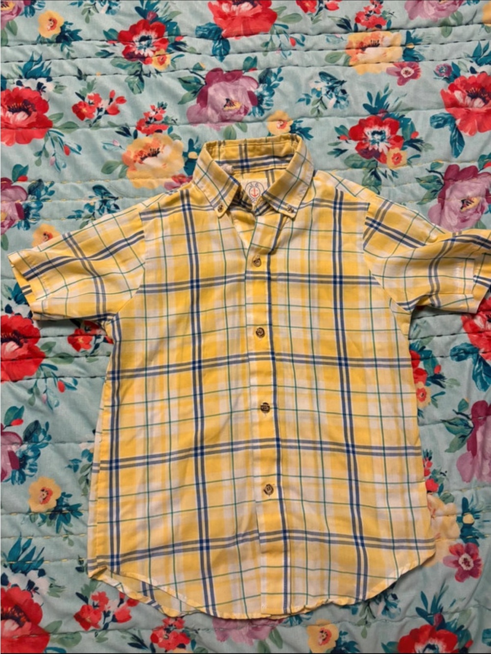 Boys Yellow Plaid Short-Sleeve Button-Down Shirt